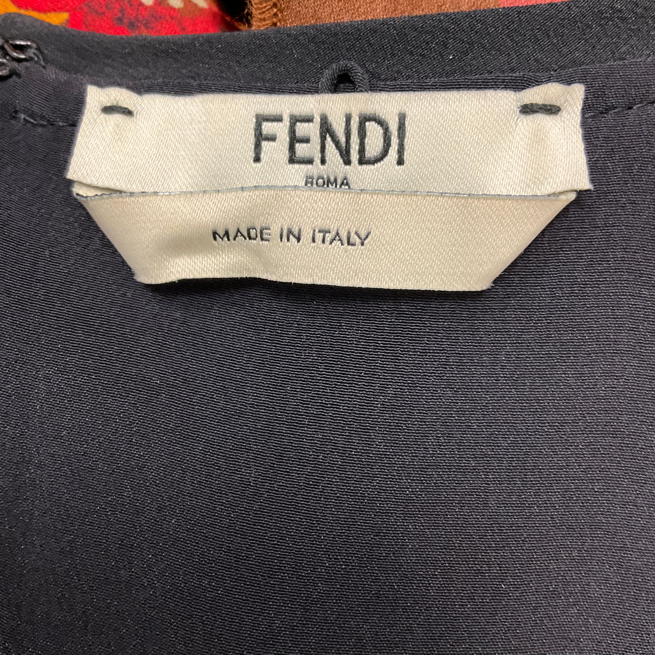 Fendi Brown Multi Floral Printed Ruffled Silk Dress