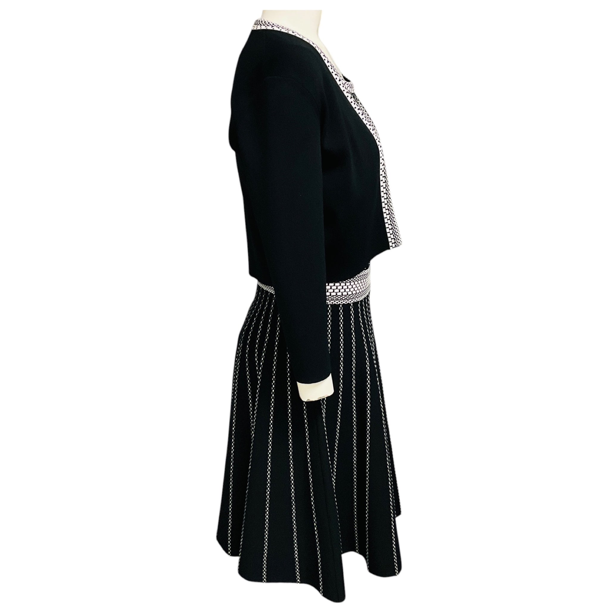 Paule Ka Black / White Viscose Knit Cardigan and Dress Set
