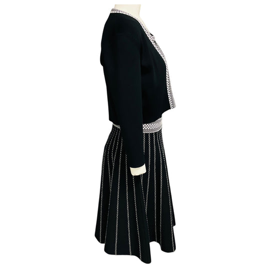 Paule Ka Black / White Viscose Knit Cardigan and Dress Set