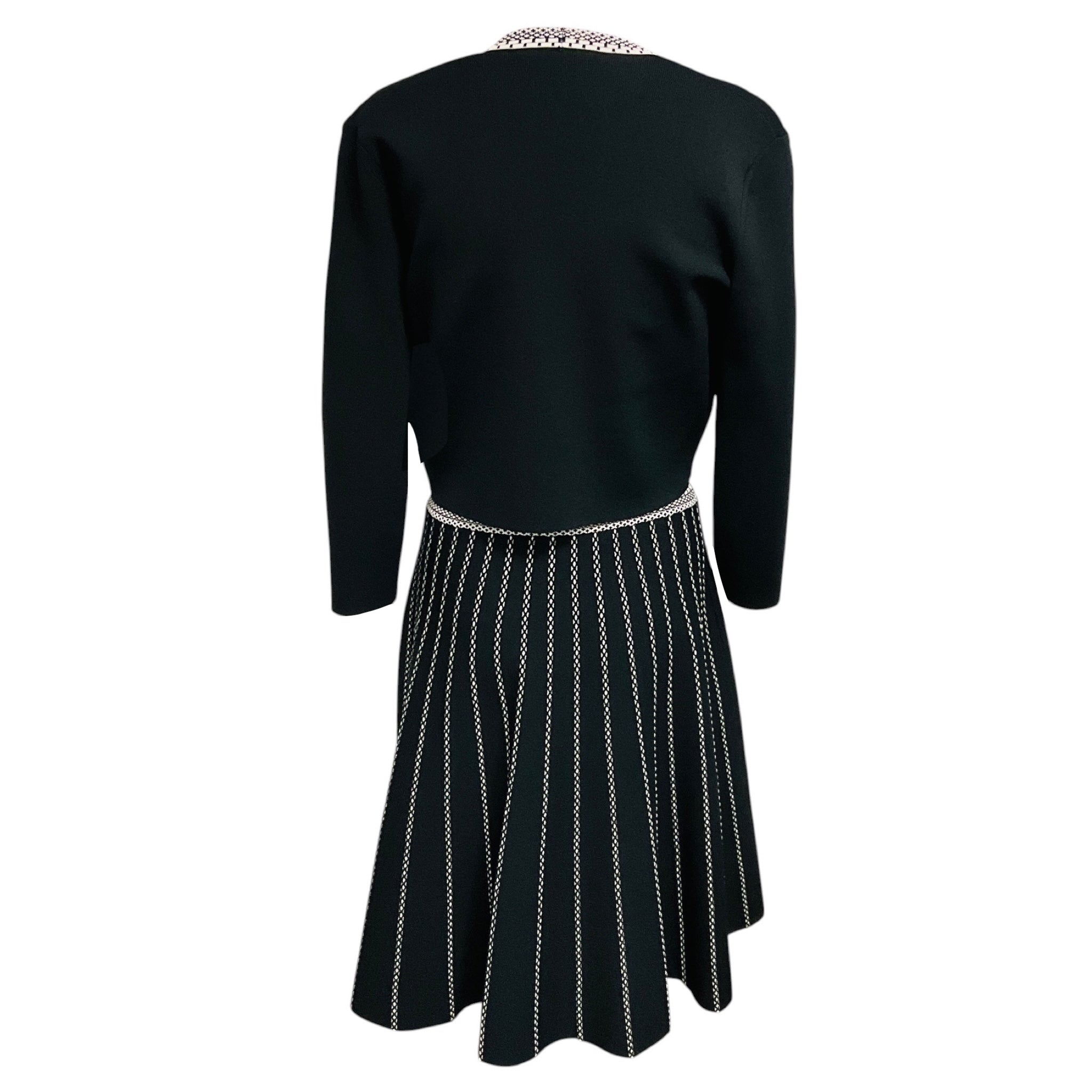Paule Ka Black / White Viscose Knit Cardigan and Dress Set