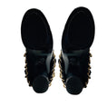 Load image into Gallery viewer, Chanel Black CC Logo Embroidered Tall Leather Boots with Grosgrain Cap Toe and Gold Chain Detail
