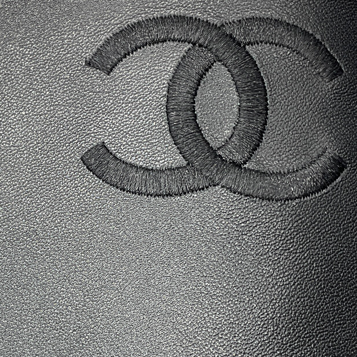 Chanel Black CC Logo Embroidered Tall Leather Boots with Grosgrain Cap Toe and Gold Chain Detail