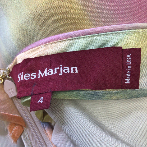 Sies Marjan Multicolored Pastel Tie-Dye Miriam Asymmetrical Hem Satin Midi Dress