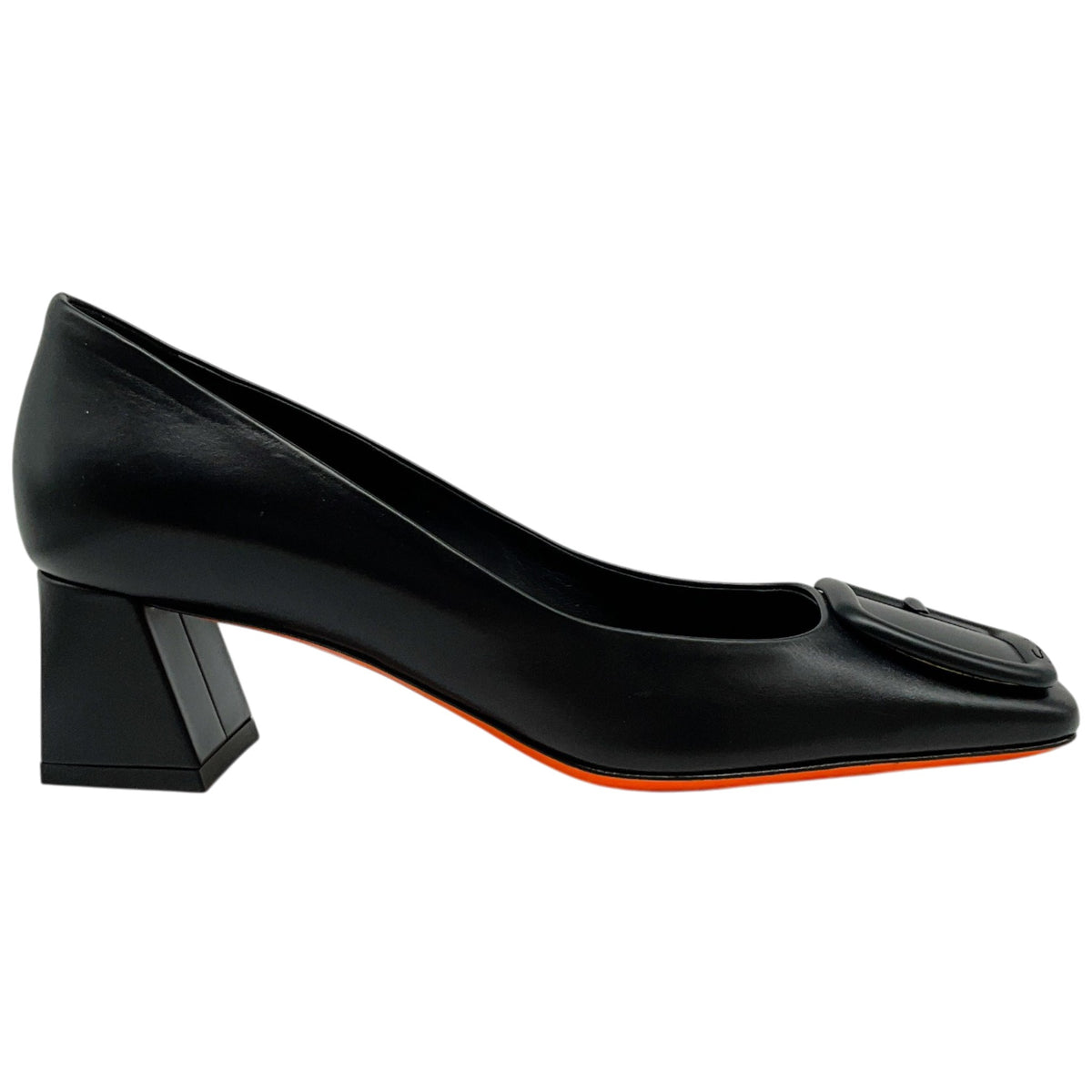 Santoni Black Leather Hasmig Buckle Pumps