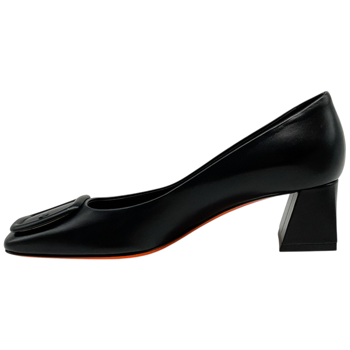 Santoni Black Leather Hasmig Buckle Pumps