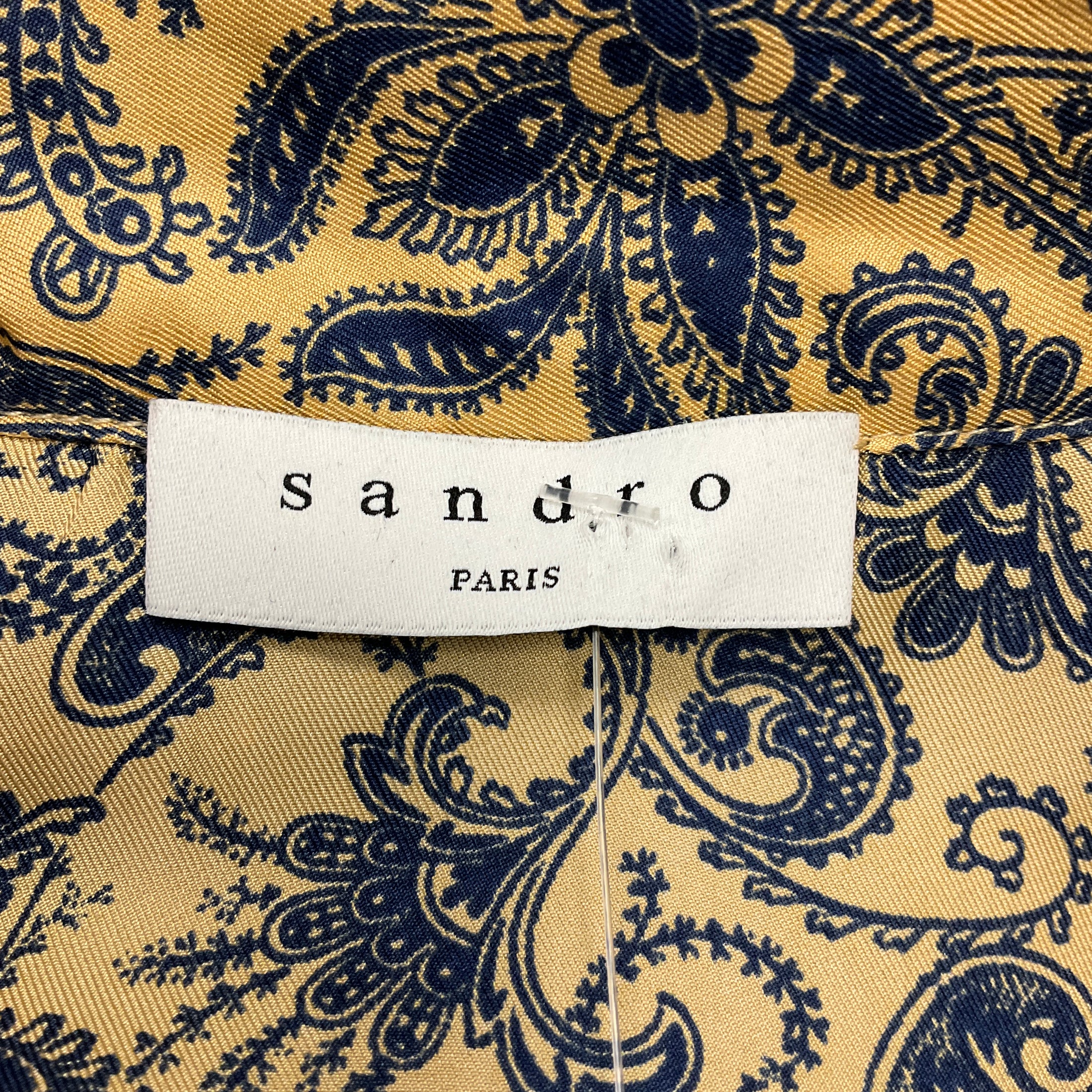 Sandro Gold / Blue Harmonie Printed Silk Ruffle Dress