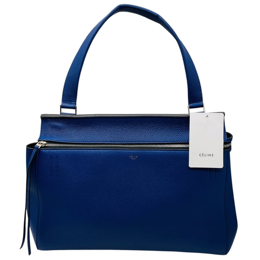 Celine Blue Drummed Leather Large Edge Bag