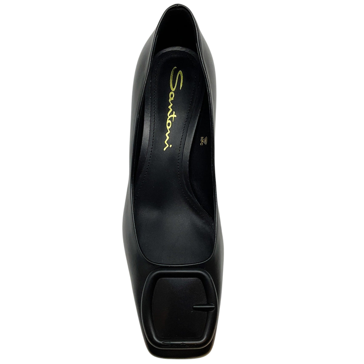 Santoni Black Leather Hasmig Buckle Pumps