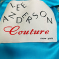 Load image into Gallery viewer, Lee Anderson Couture Turquoise / Gold Metallic Short Sleeved Jacquard Lurex Cocktail Dress
