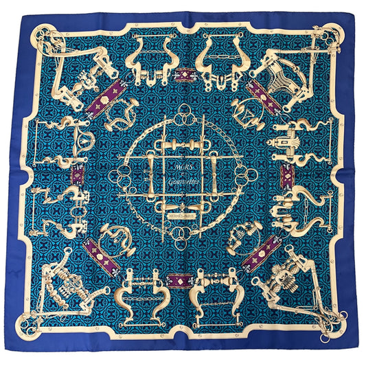 Hermes Blue Multi Mors et Gourmettes Print Square Silk Twill Scarf