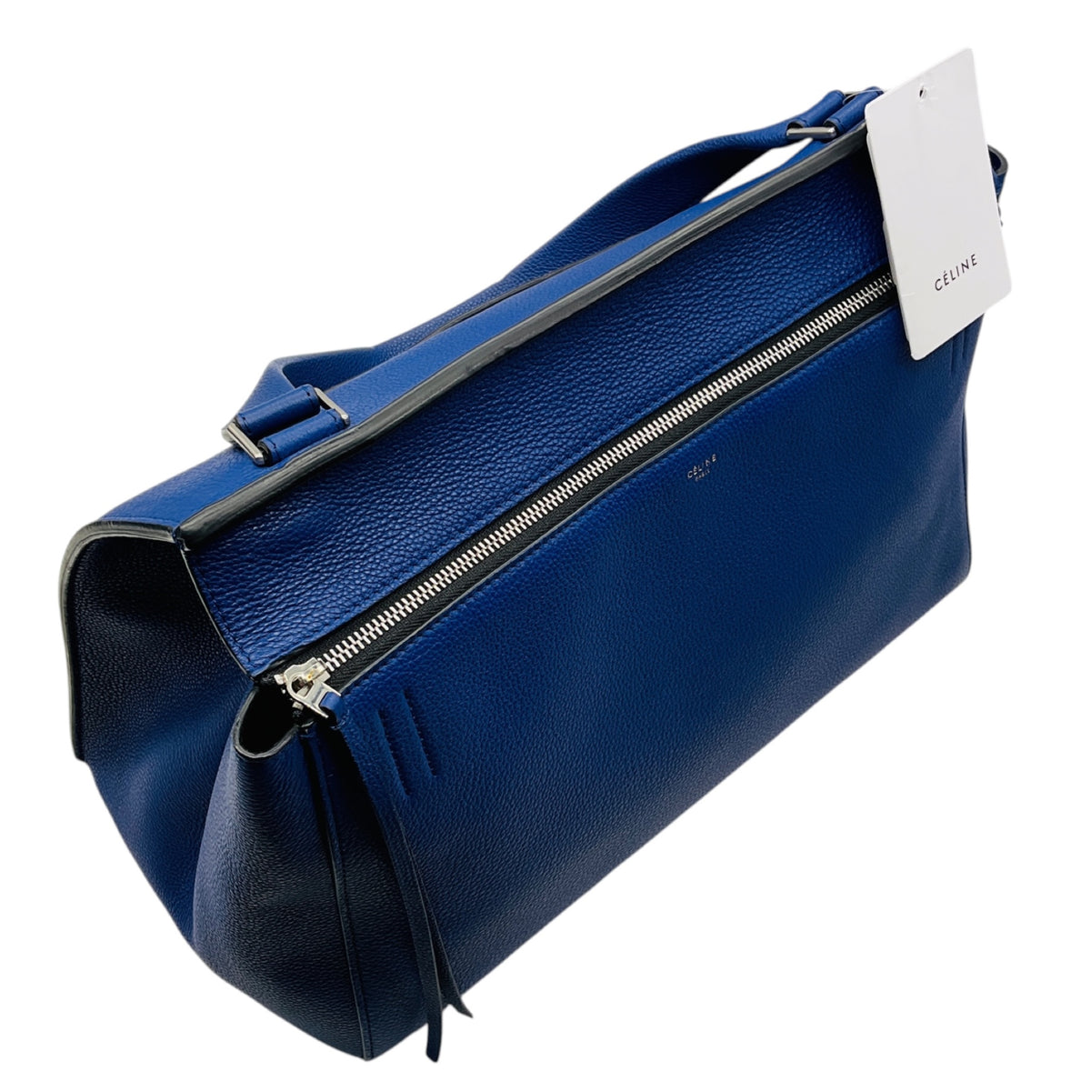 Celine Blue Drummed Leather Large Edge Bag
