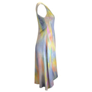 Sies Marjan Multicolored Pastel Tie-Dye Miriam Asymmetrical Hem Satin Midi Dress