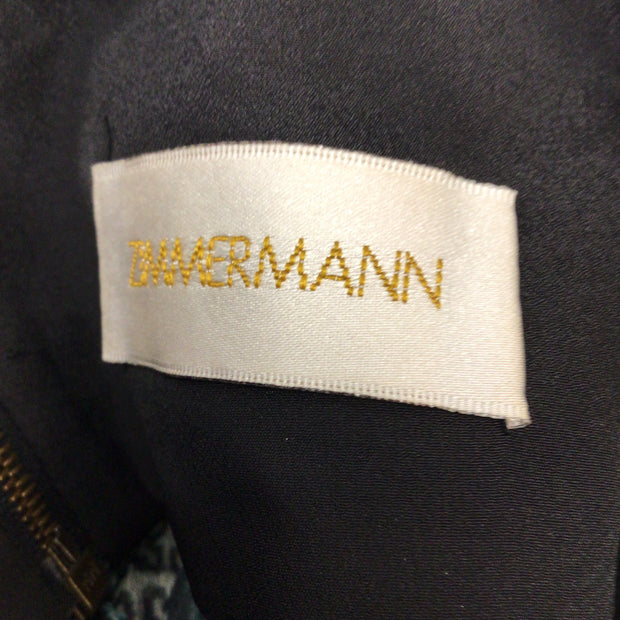 Zimmermann Teal Multi Printed Backless Silk Chiffon Jumpsuit