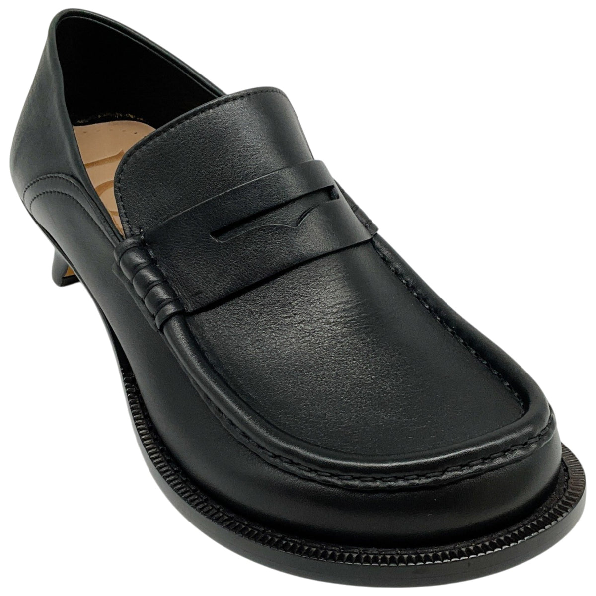 Loewe Black Leather Campo Flap Back Loafers
