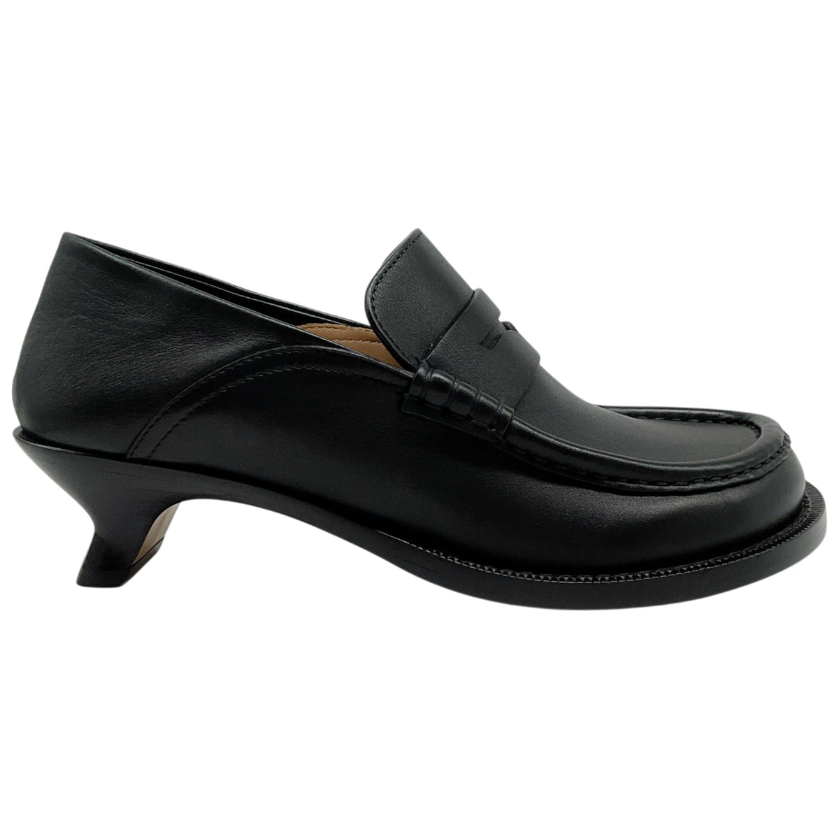 Loewe Black Leather Campo Flap Back Loafers