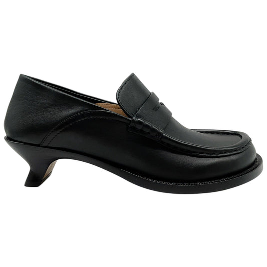 Loewe Black Leather Campo Flap Back Loafers