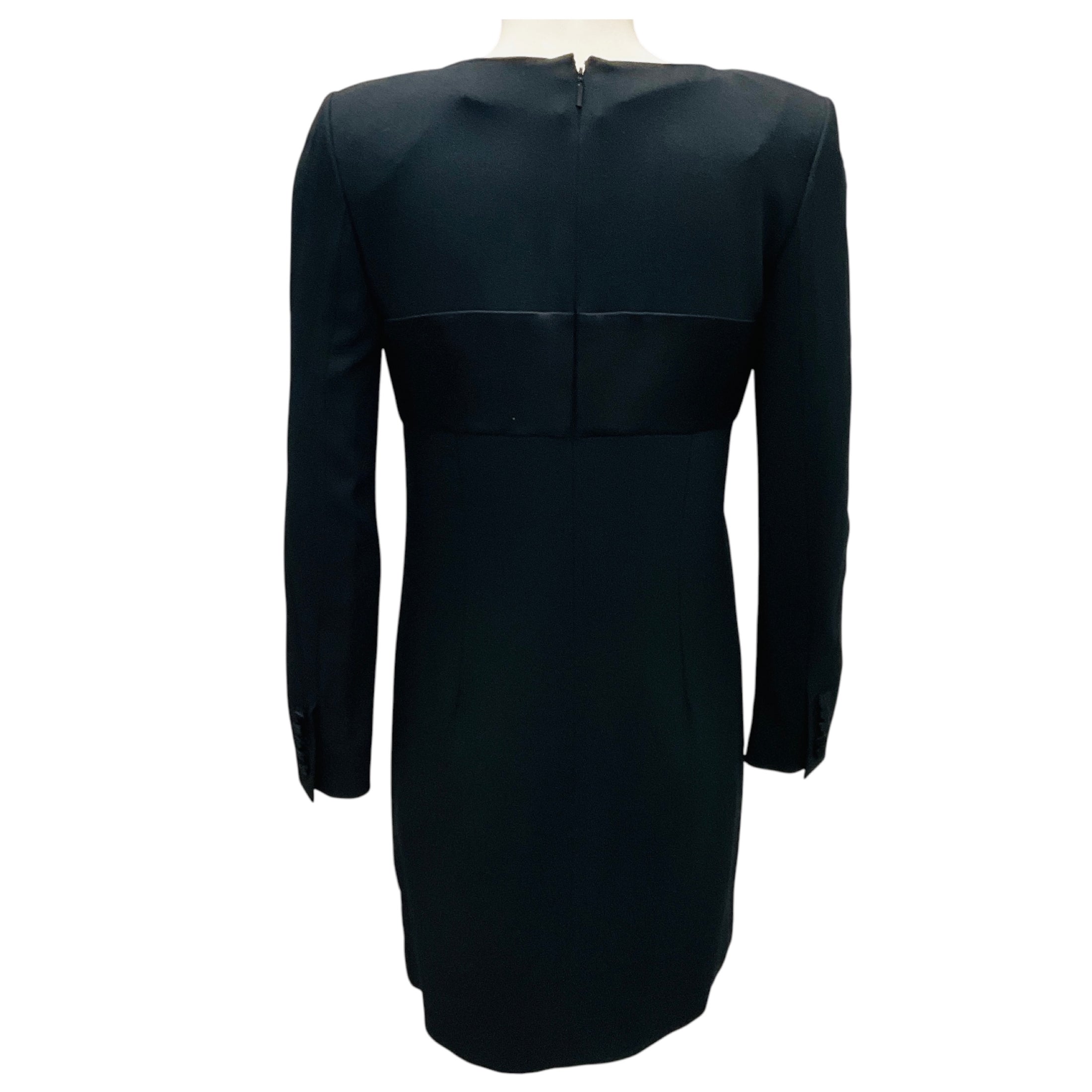 Saint Laurent Black Long Sleeved Crepe Mini Dress with Mesh Tulle Polka Dot Trim