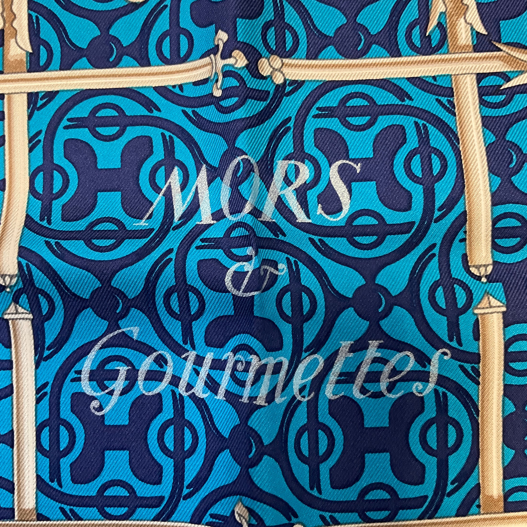 Hermes Blue Multi Mors et Gourmettes Print Square Silk Twill Scarf