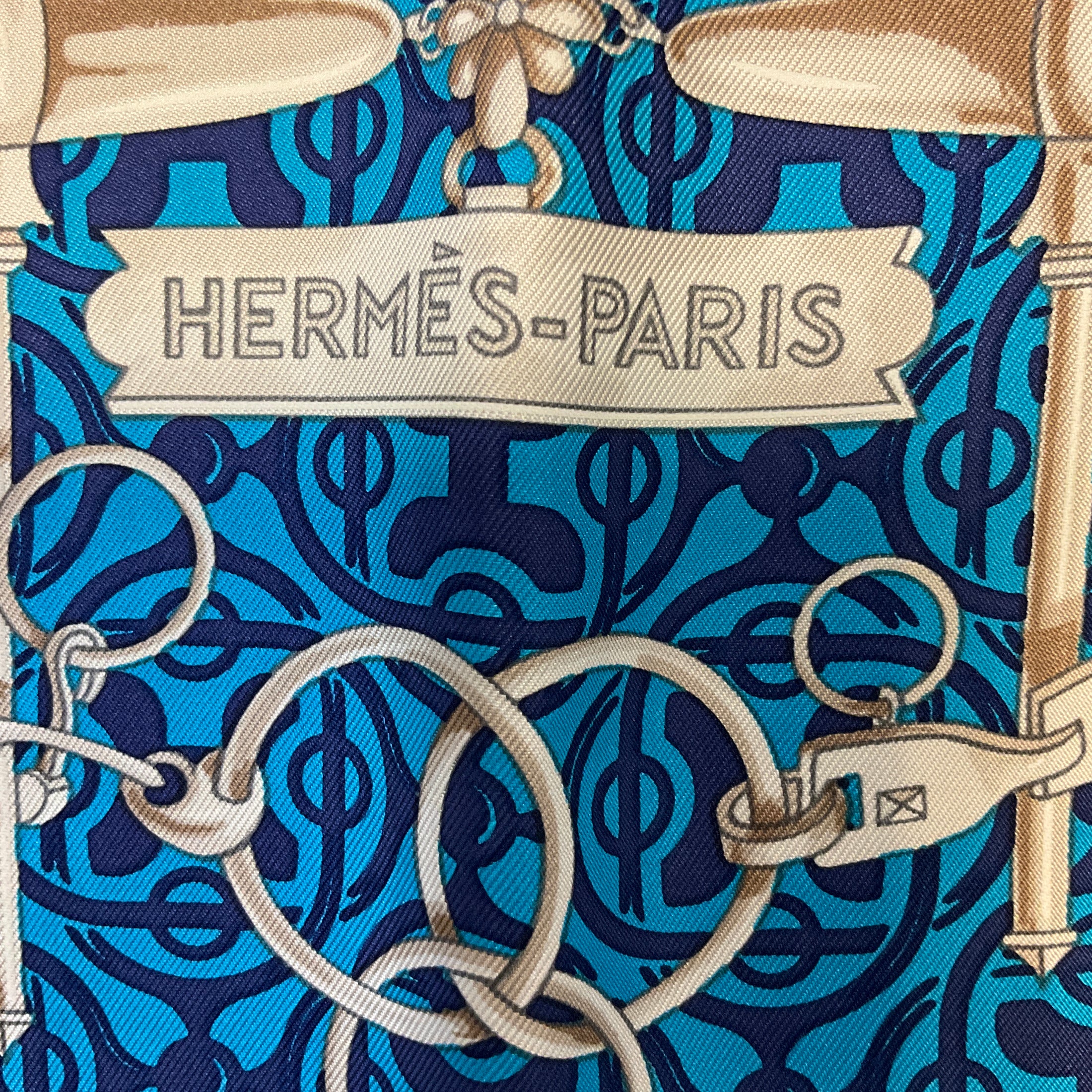 Hermes Blue Multi Mors et Gourmettes Print Square Silk Twill Scarf