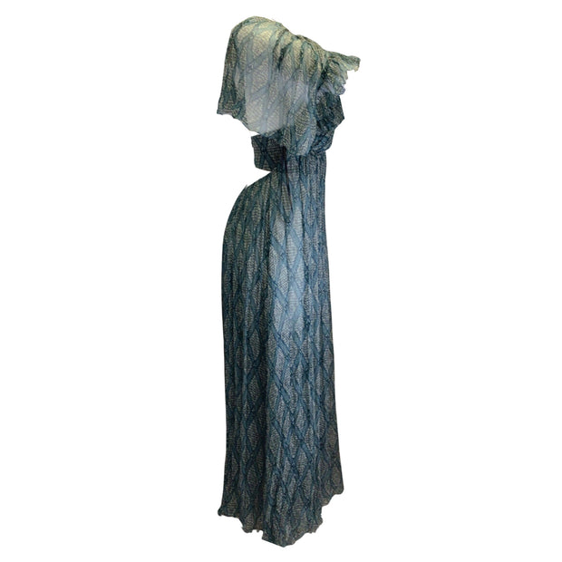 Zimmermann Teal Multi Printed Backless Silk Chiffon Jumpsuit