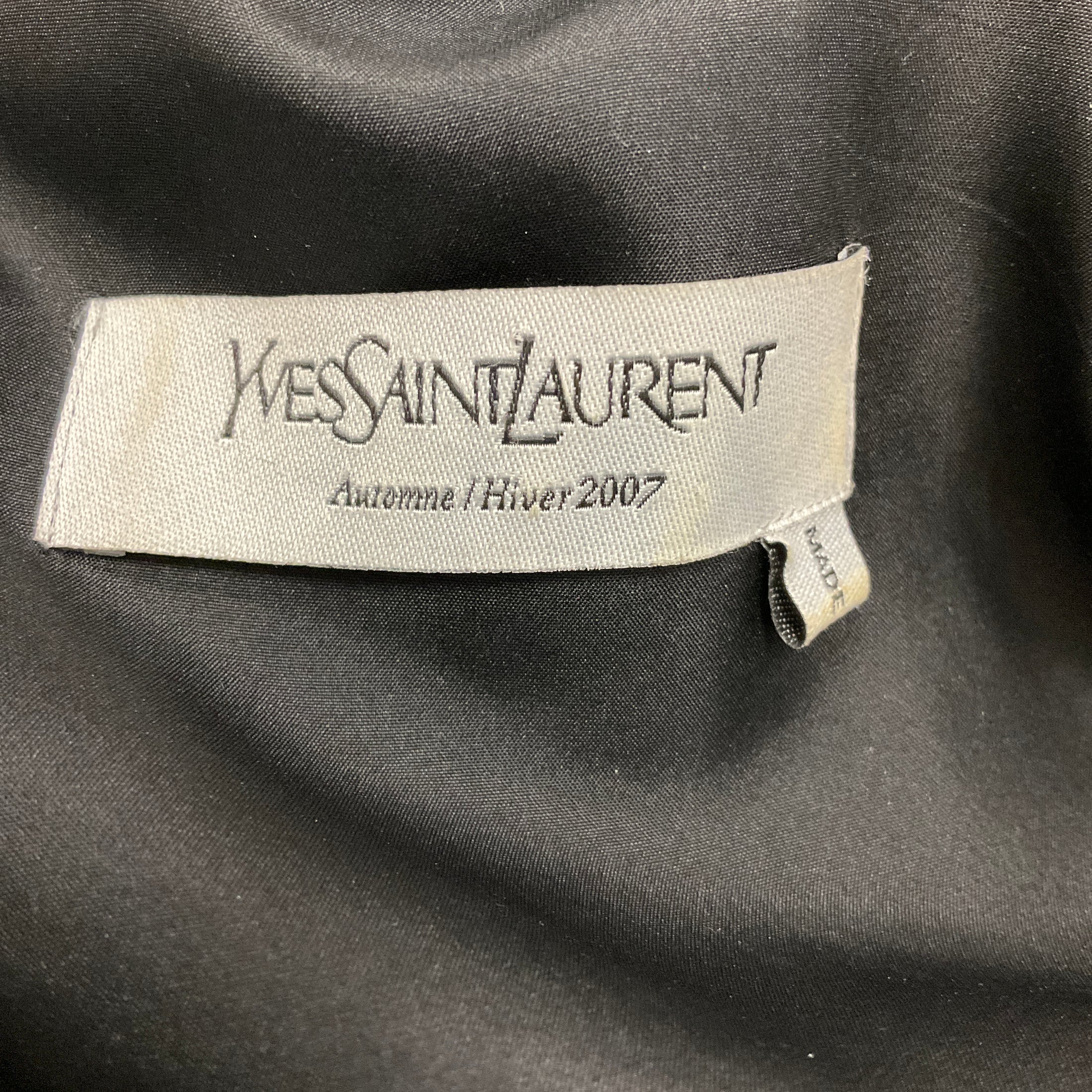 Yves Saint Laurent Navy / Black Textured Short Sleeved Silk and Wool Sheath Dress