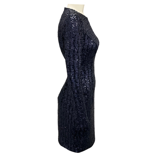 Michael Kors Collection Navy Sequined Stretch Tulle Long Sleeve Dress