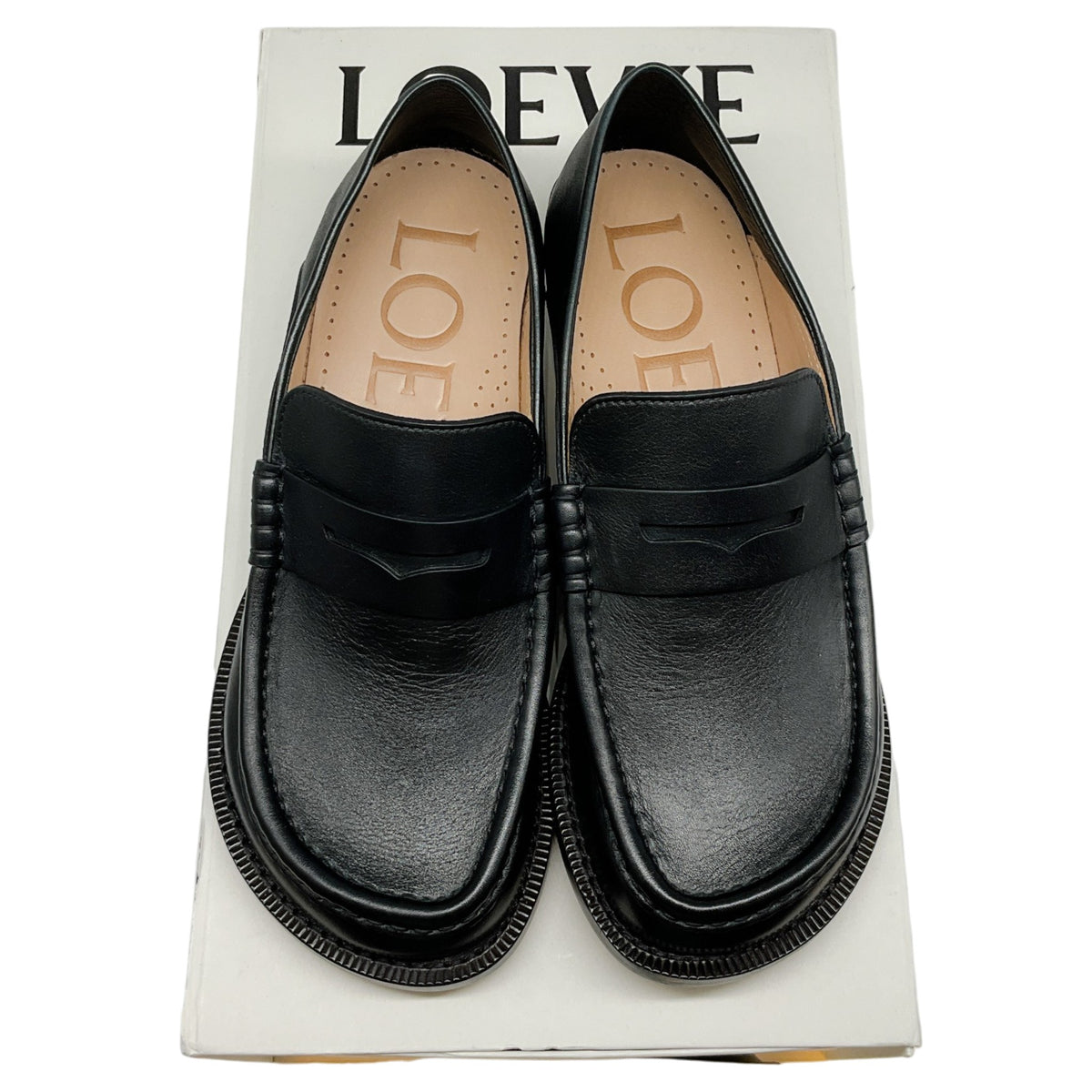 Loewe Black Leather Campo Flap Back Loafers