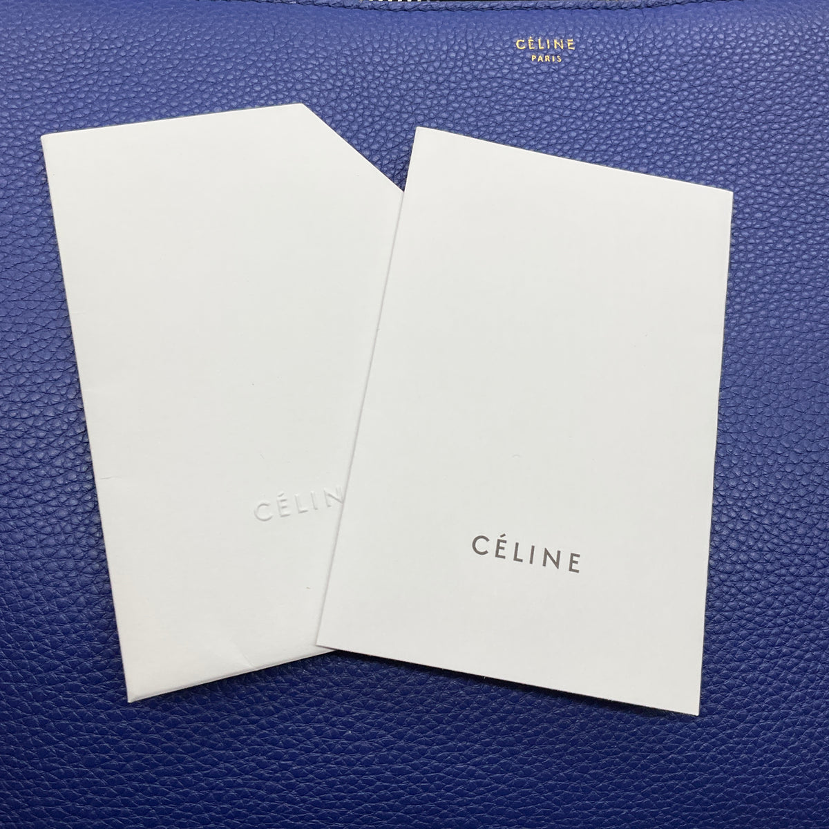 Celine Blue Drummed Leather Large Edge Bag