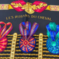 Load image into Gallery viewer, Hermes Black Multi Les Rubans du Cheval Print Square Silk Twill Scarf
