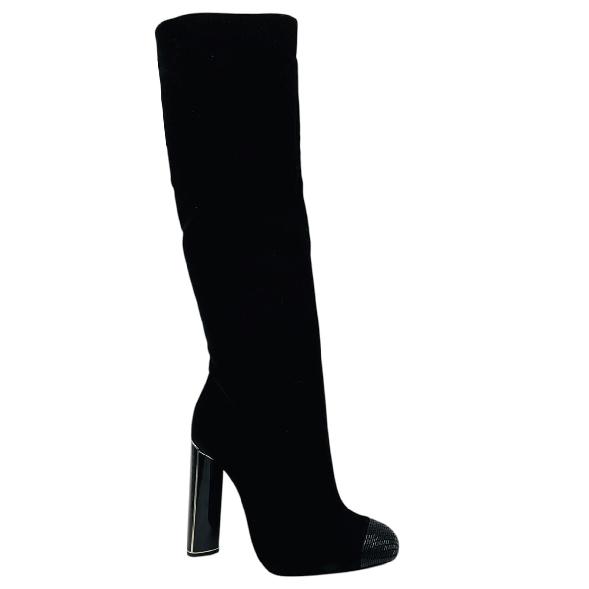 Tom Ford Black Bead Embellished Cap Toe Tall Velvet Boots