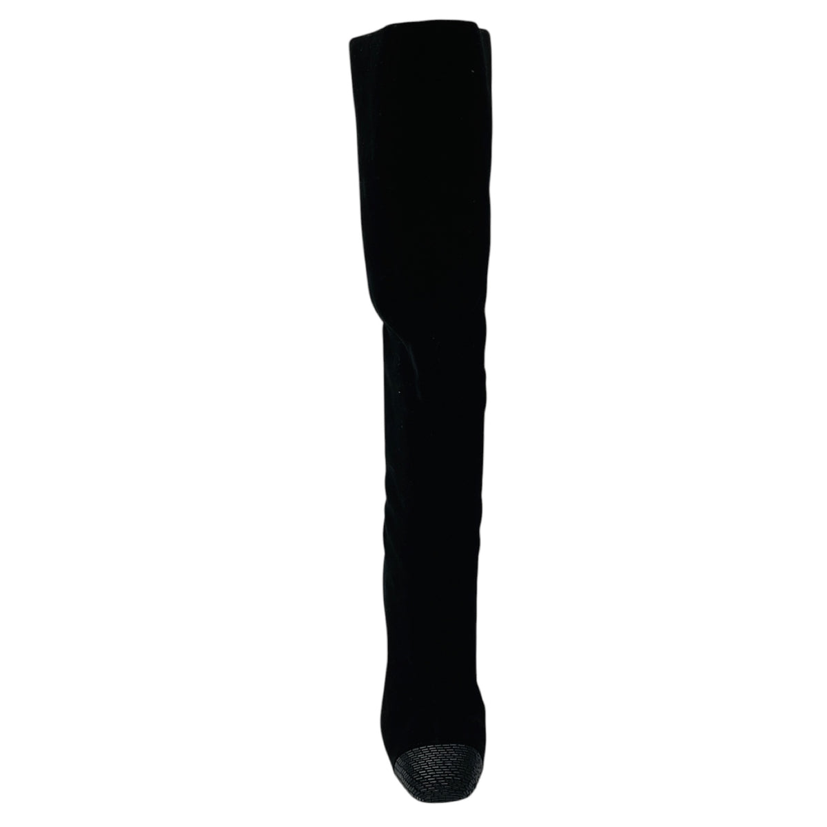 Tom Ford Black Bead Embellished Cap Toe Tall Velvet Boots