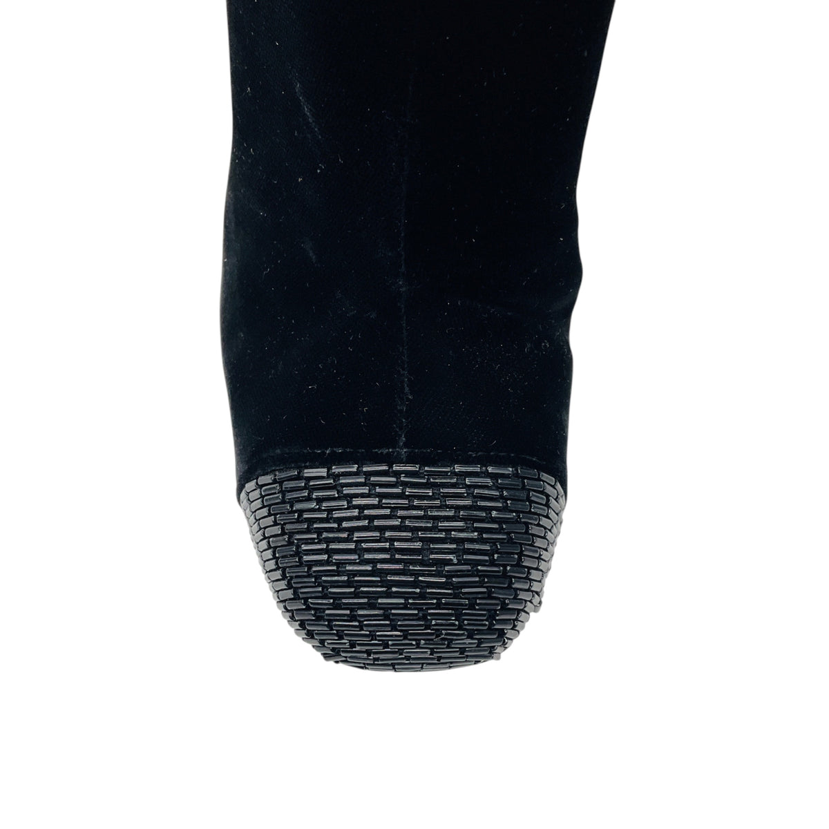 Tom Ford Black Bead Embellished Cap Toe Tall Velvet Boots