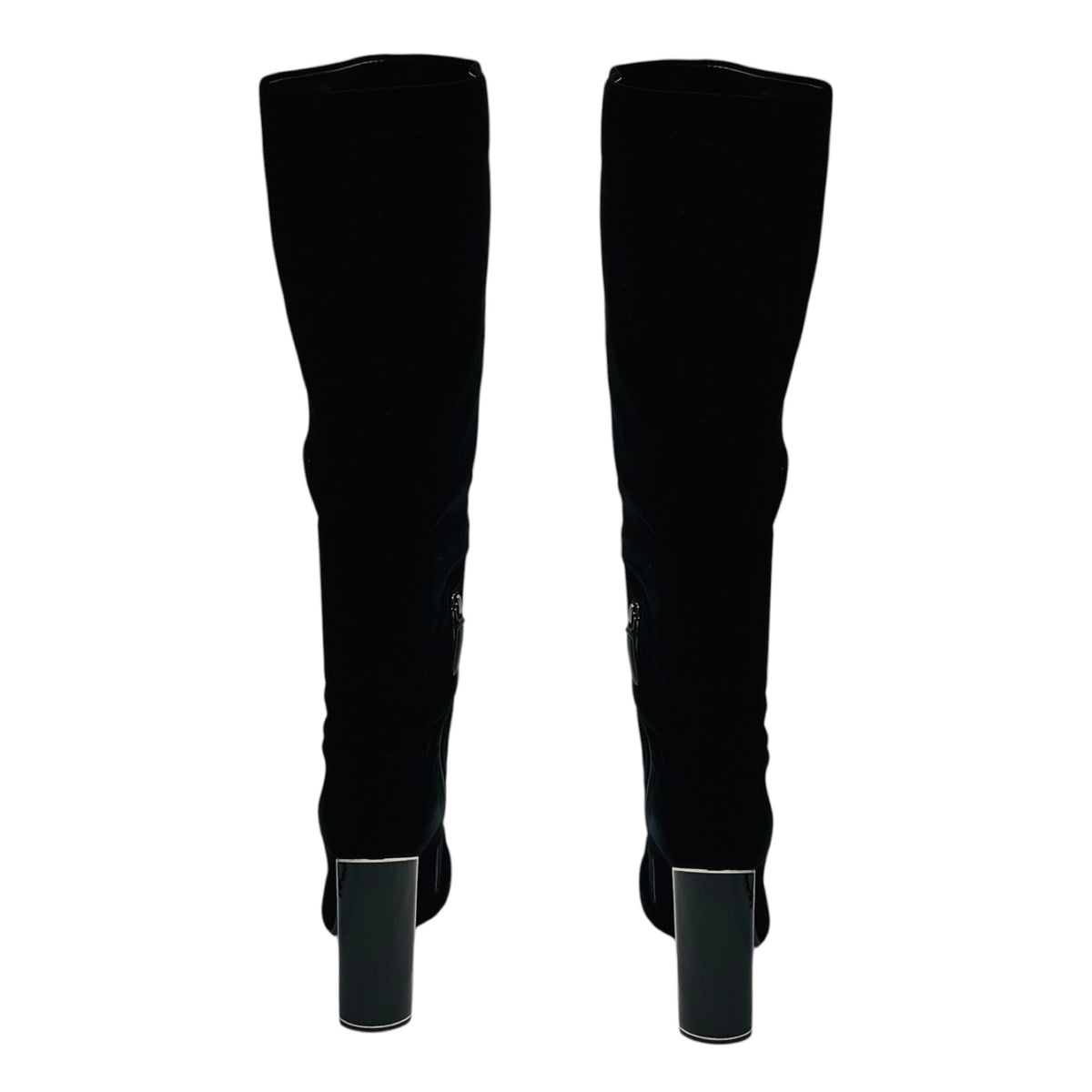 Tom Ford Black Bead Embellished Cap Toe Tall Velvet Boots
