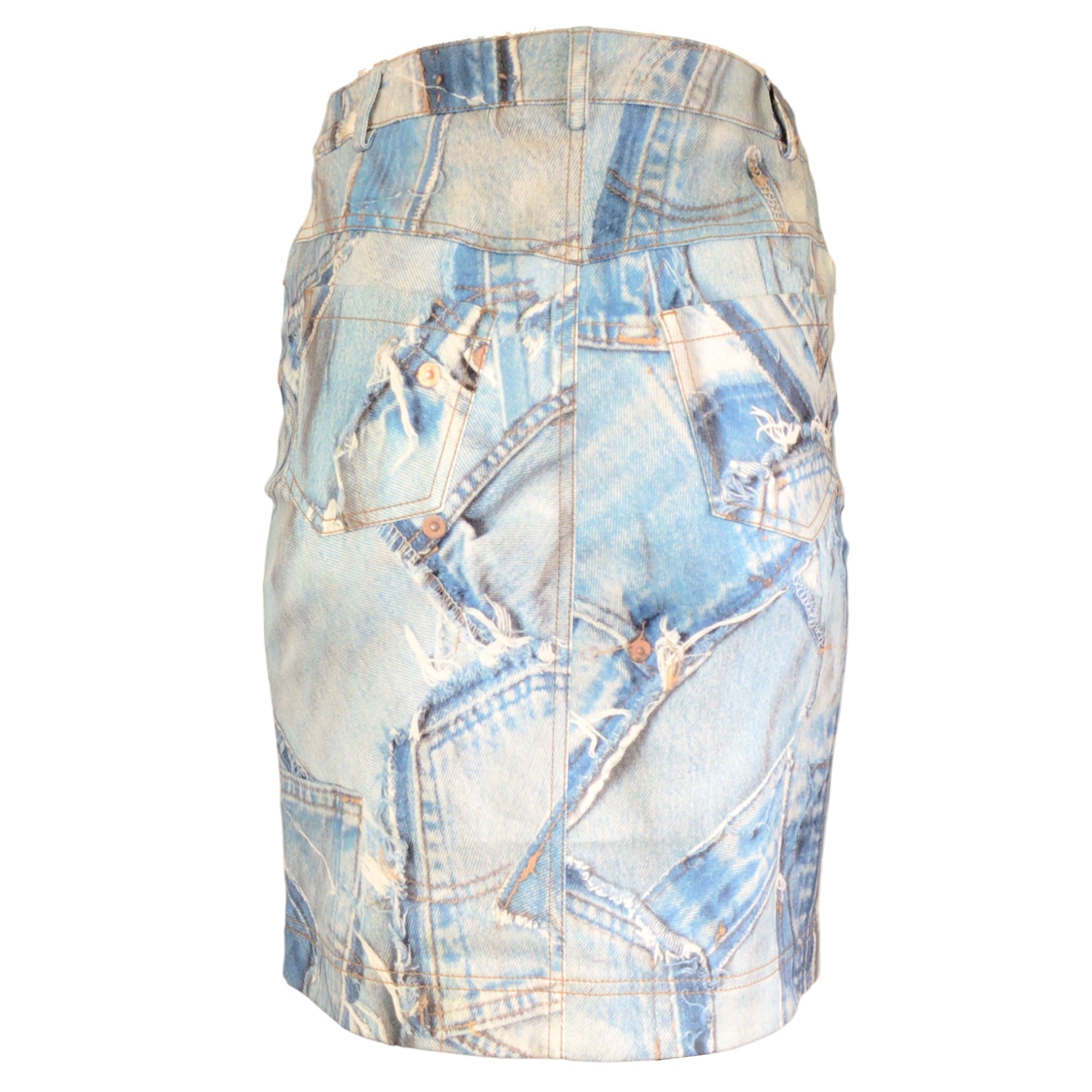 Moschino Couture Light Blue Denim Print Cotton Skirt