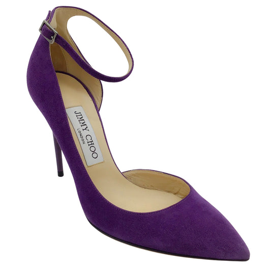 Jimmy Choo Purple Suede D'Orsay Pumps with Ankle Strap