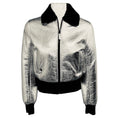 Load image into Gallery viewer, Christian Dior Silver Metallic / Black Lamb Shearling Lined Crinkled Lambskin Leather Zip Front Jacket with CD Logo Bee Embroidery

