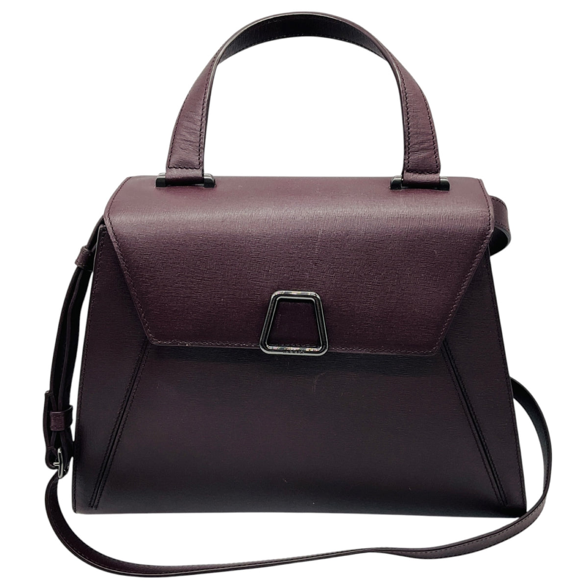 Akris Burgundy Trapezoidal Saffiano Leather Shoulder Bag