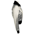 Load image into Gallery viewer, Christian Dior Silver Metallic / Black Lamb Shearling Lined Crinkled Lambskin Leather Zip Front Jacket with CD Logo Bee Embroidery
