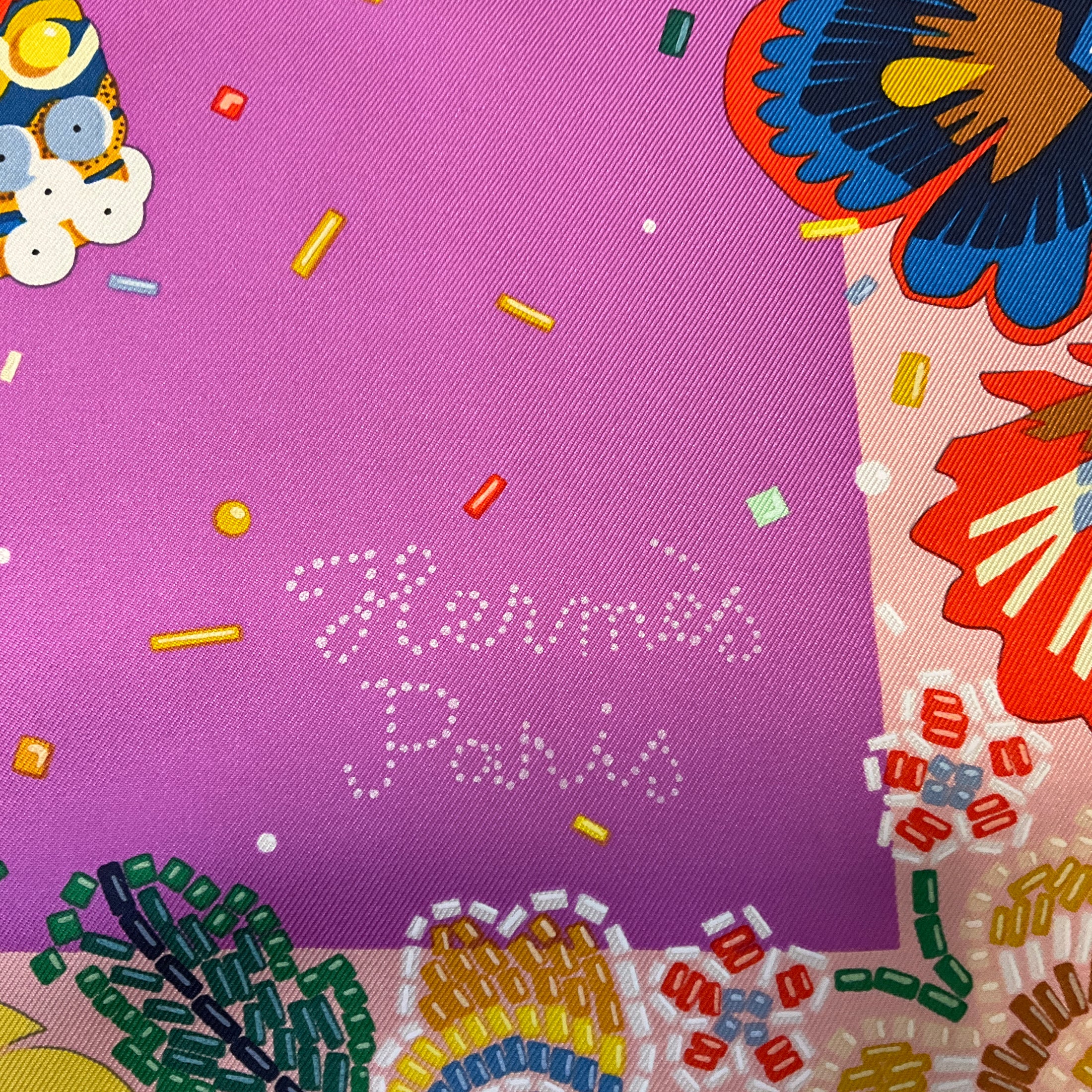 Hermes Rose Poudre / Cyclamen / Jaune Costume de Fete 90 Scarf