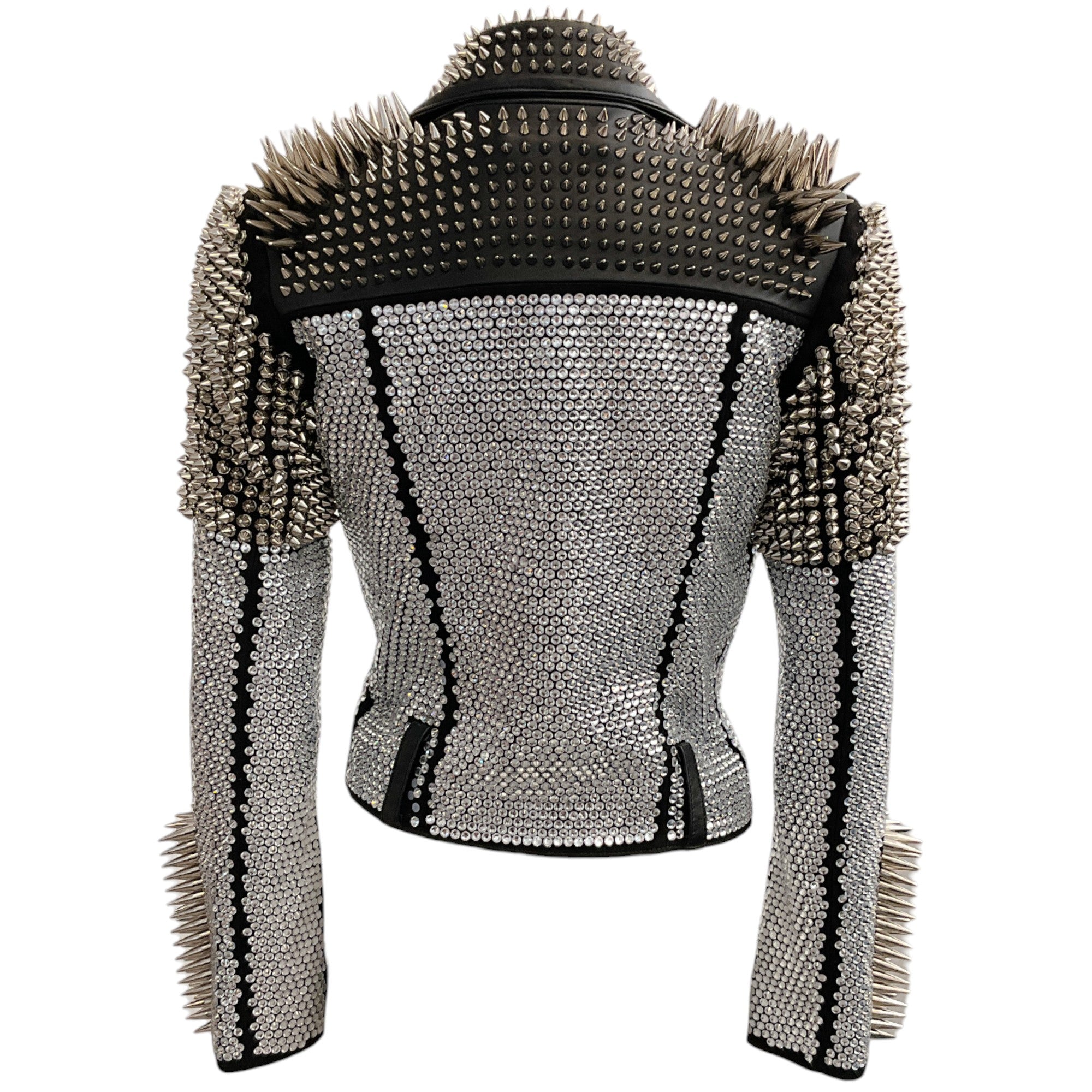 Philipp Plein Black Leather Moto Jacket With Studs And Stones