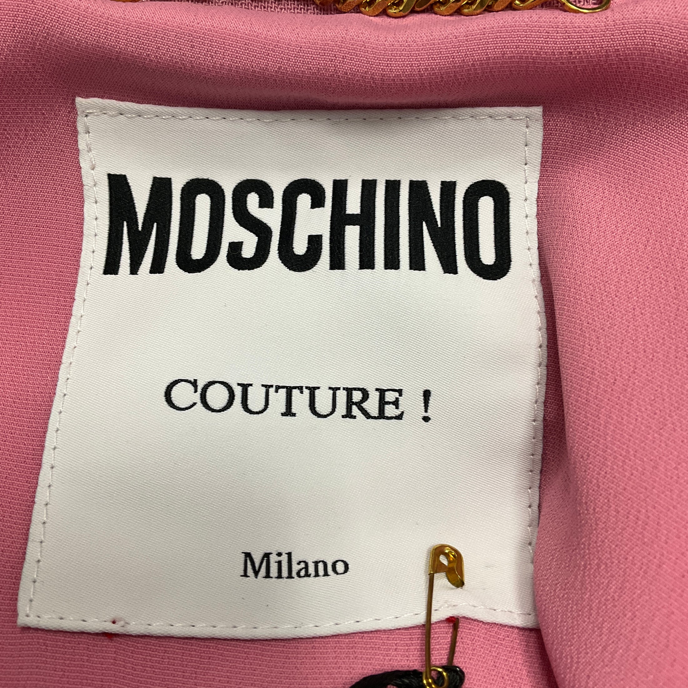 Moschino Couture Pink / Black Trim Button Front Hooded Jacket with Gold Buttons