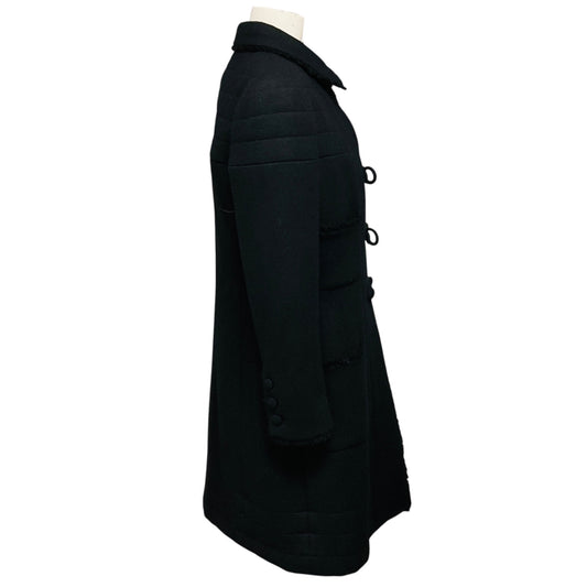 Chanel Black Vintage 2006 Silk Lined Mid Length Wool Coat with Fringed Trim