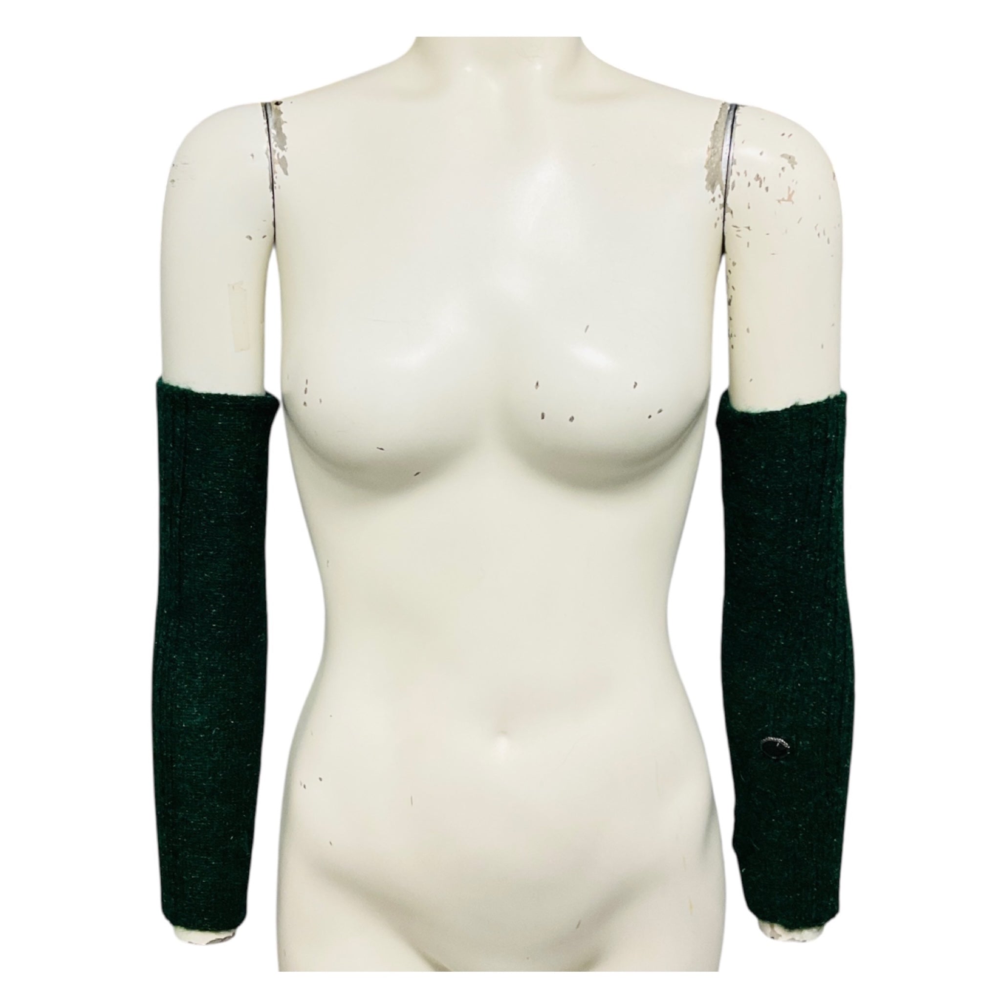 Chanel Green Mohair Knit Arm Warmers with Jewel Stone Embellishment