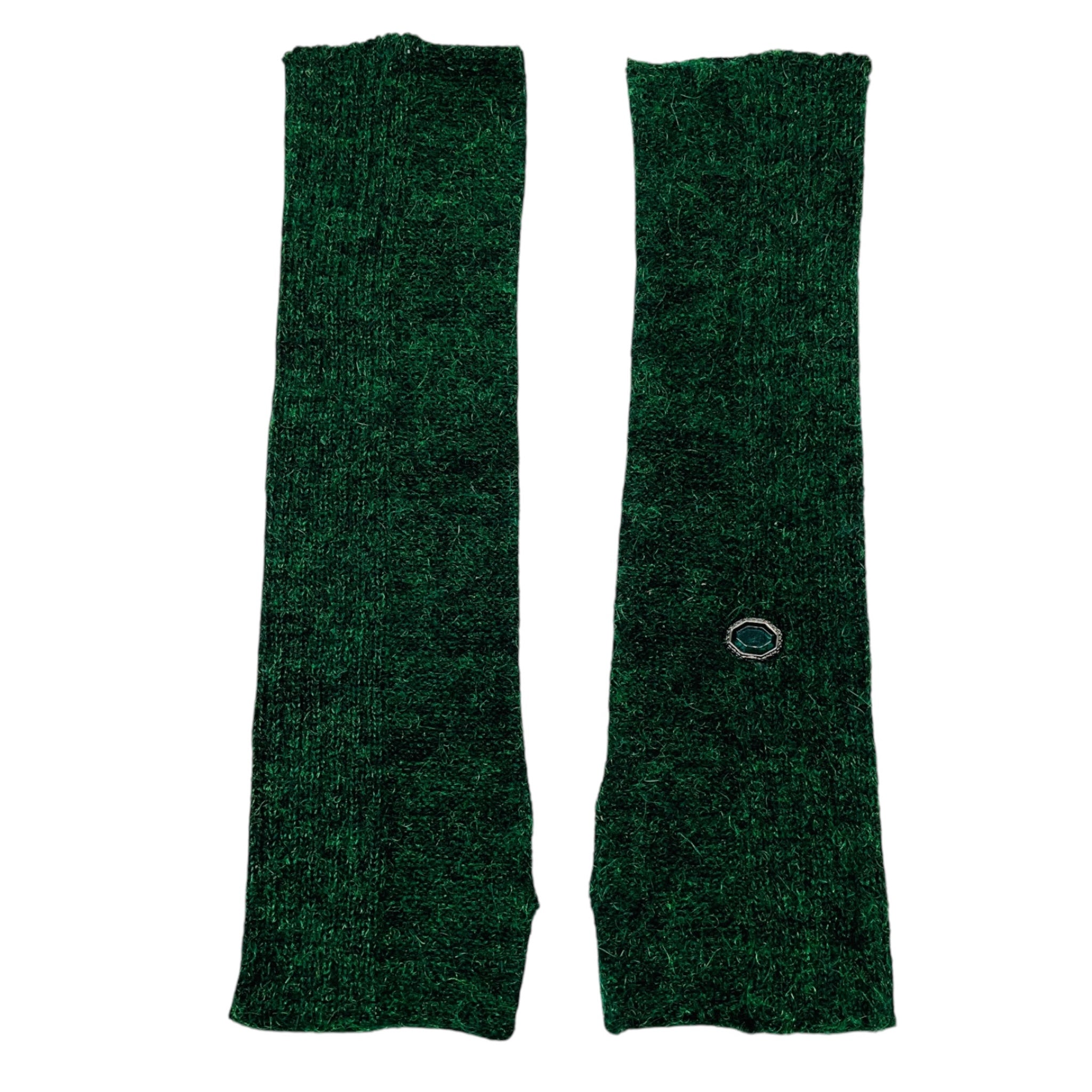 Chanel Green Mohair Knit Arm Warmers with Jewel Stone Embellishment