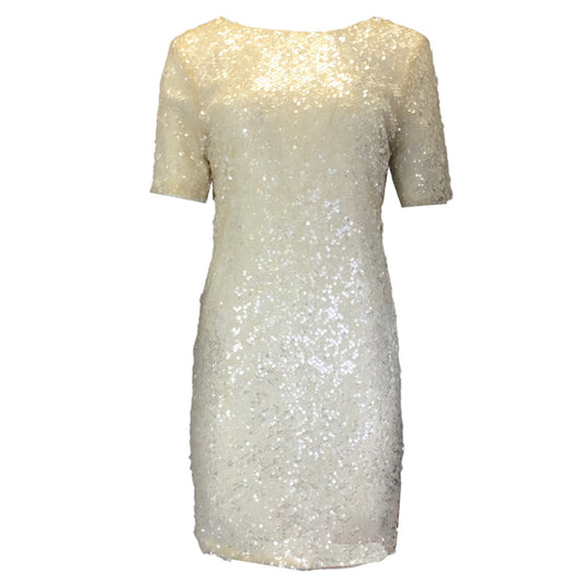 Galvan London Ivory / Gold Metallic Sequined Short Sleeved Dress