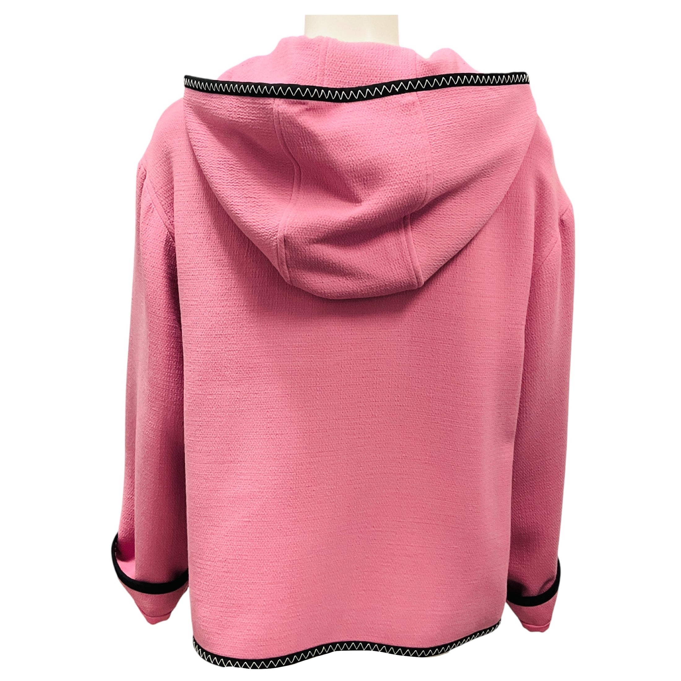 Moschino Couture Pink / Black Trim Button Front Hooded Jacket with Gold Buttons