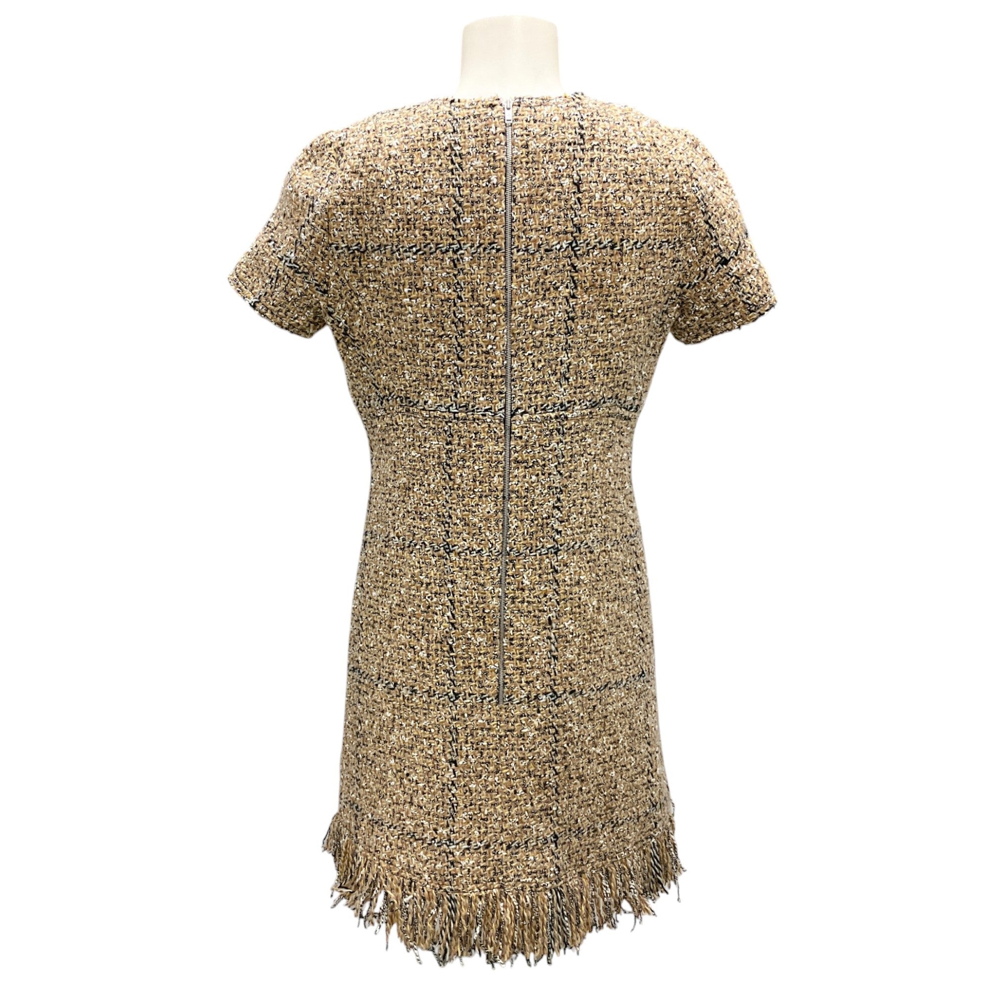 Sonia Rykiel Tan Multi Fringed Wool Tweed Jacket and Dress Suit Set