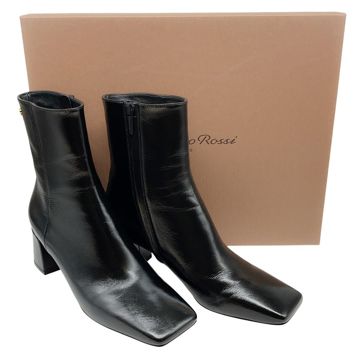 Gianvito Rossi Black Patent Leather Freeda Booties