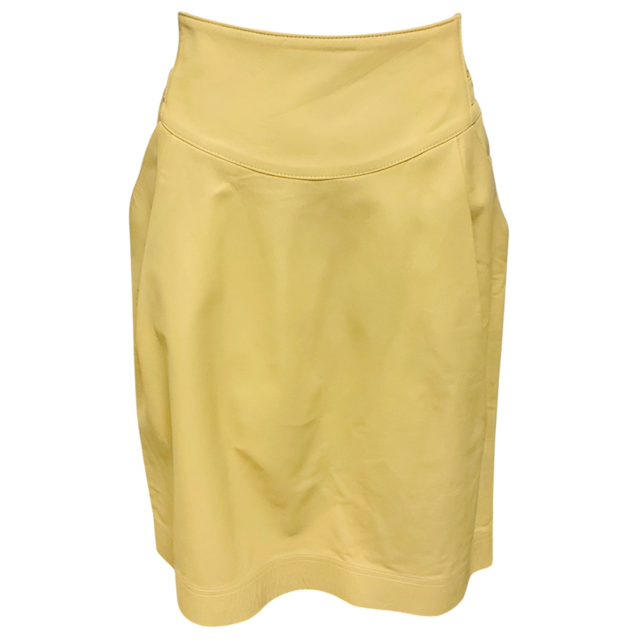 Oscar de la Renta Beige Silk Lined Genuine Leather Skirt with Gold Buckles