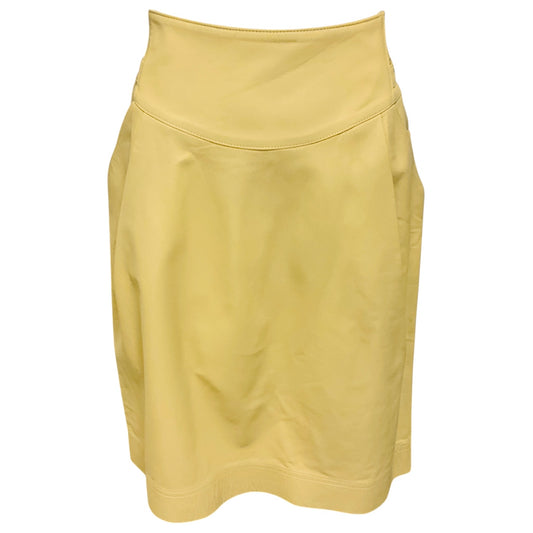 Oscar de la Renta Beige Silk Lined Genuine Leather Skirt with Gold Buckles